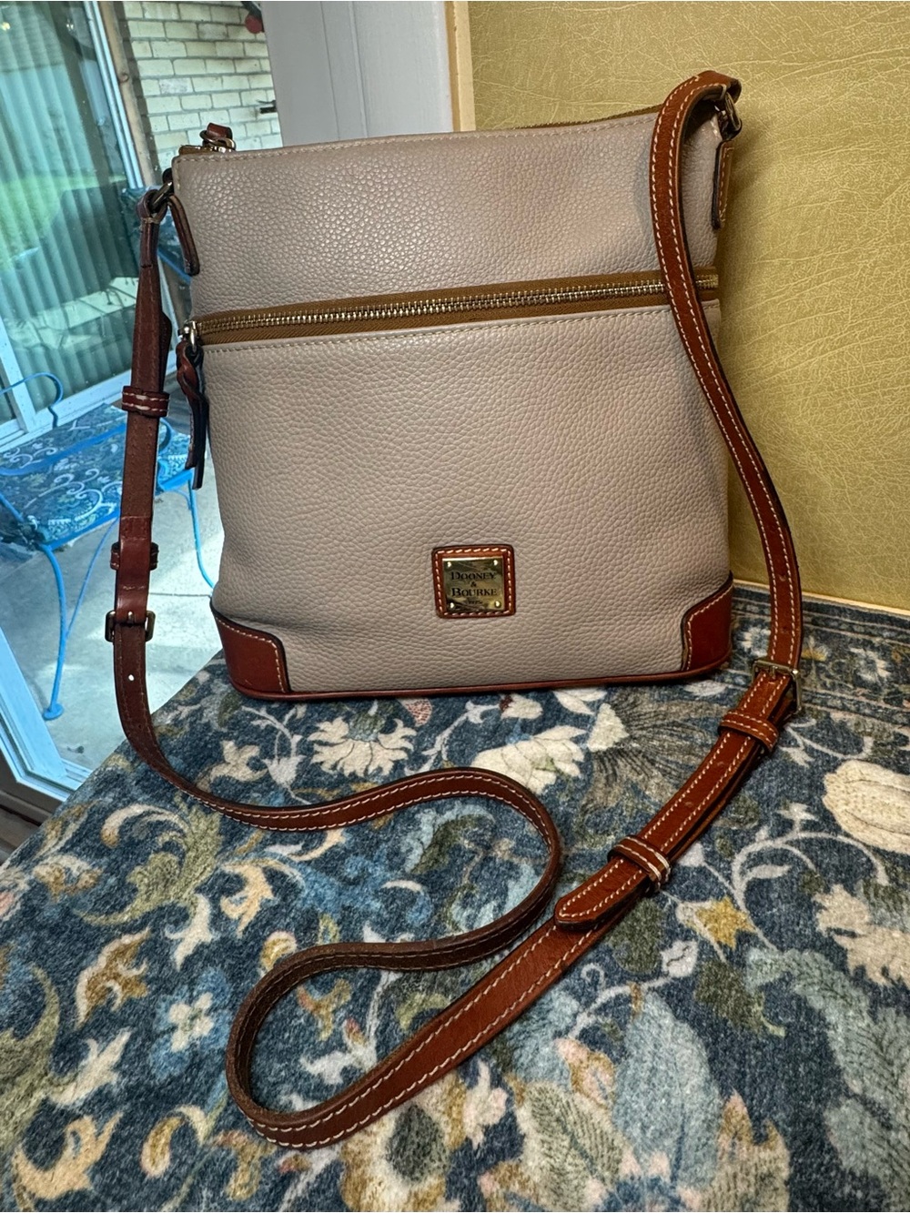 Dooney & Bourke Taupe Crossbody with Brown Trim